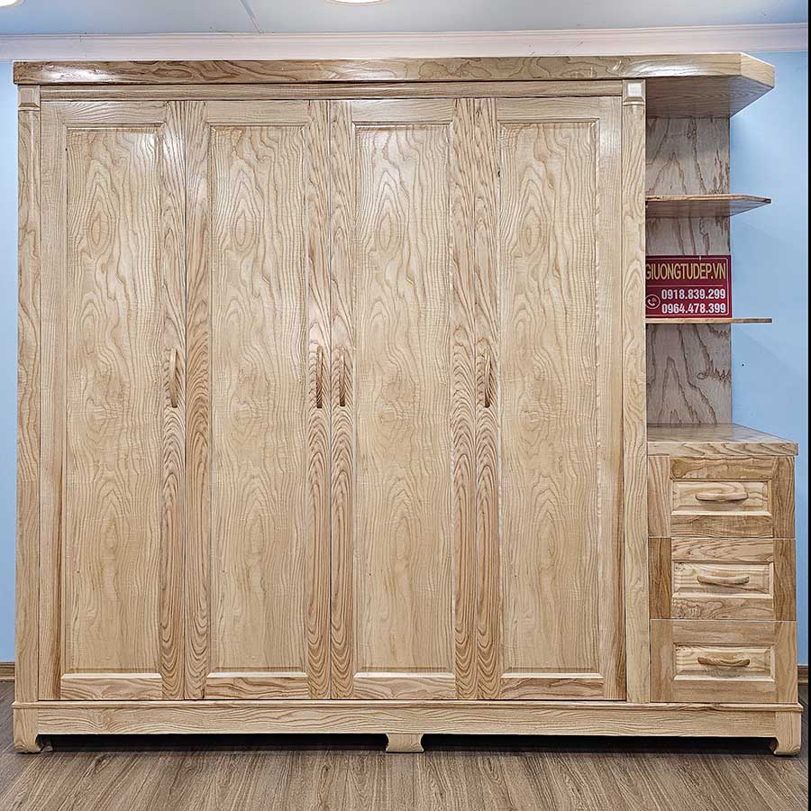 Tủ Quần Áo Gỗ Sồi Hiện Đại 4 Cánh Góc Trang Trí