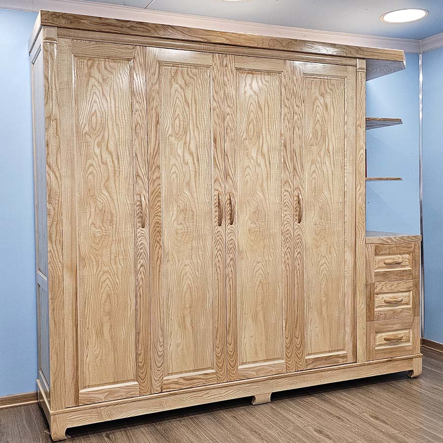 Tủ Quần Áo Gỗ Sồi Hiện Đại 4 Cánh Góc Trang Trí