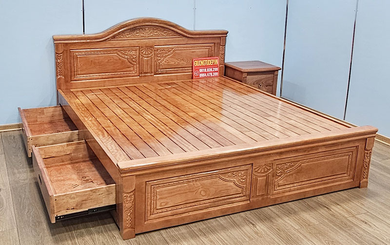 Giường Ngủ Gỗ Sồi Nữ Hoàng Có Ngăn Kéo