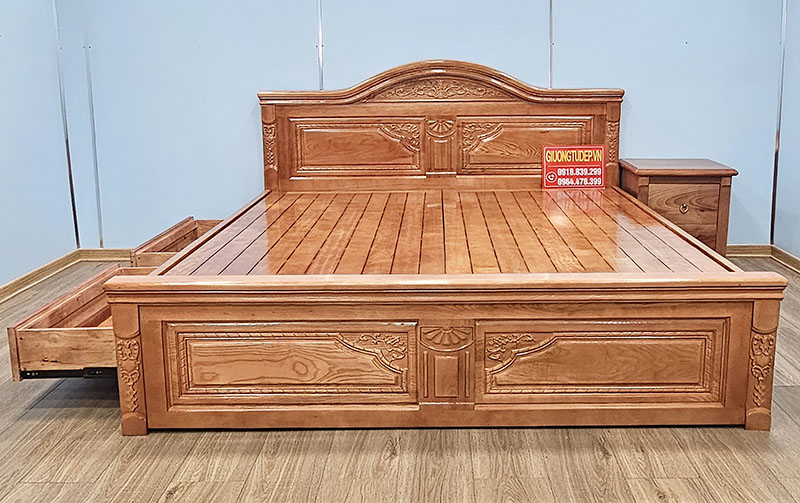 Giường Ngủ Gỗ Sồi Nữ Hoàng Có Ngăn Kéo