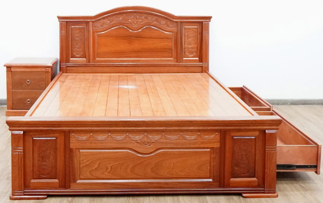 Giường ngủ có hộc kéo gỗ xoan đào GX05