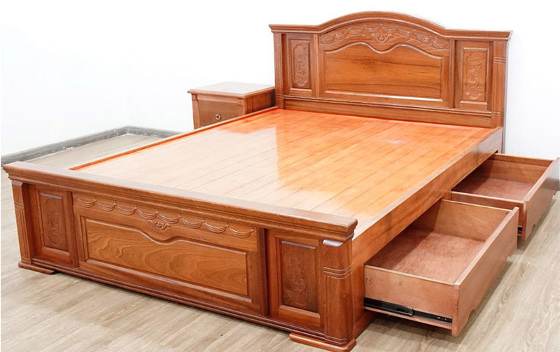 Giường ngủ có hộc kéo gỗ xoan đào GX05