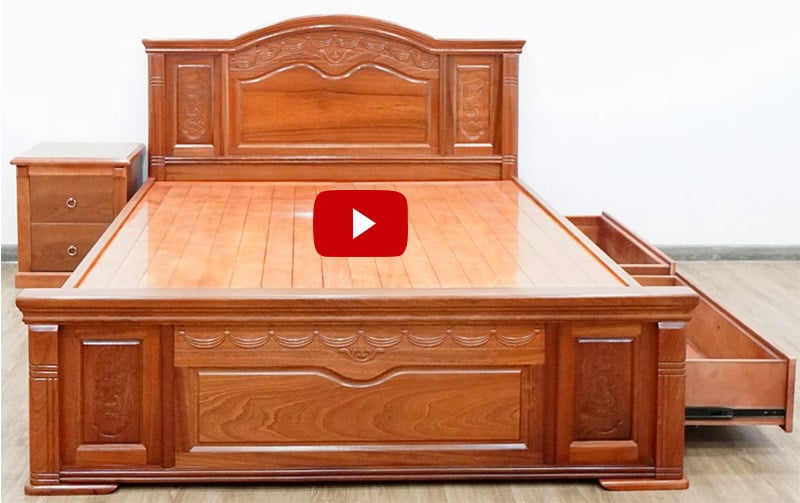 Giường ngủ có hộc kéo gỗ xoan đào GX05