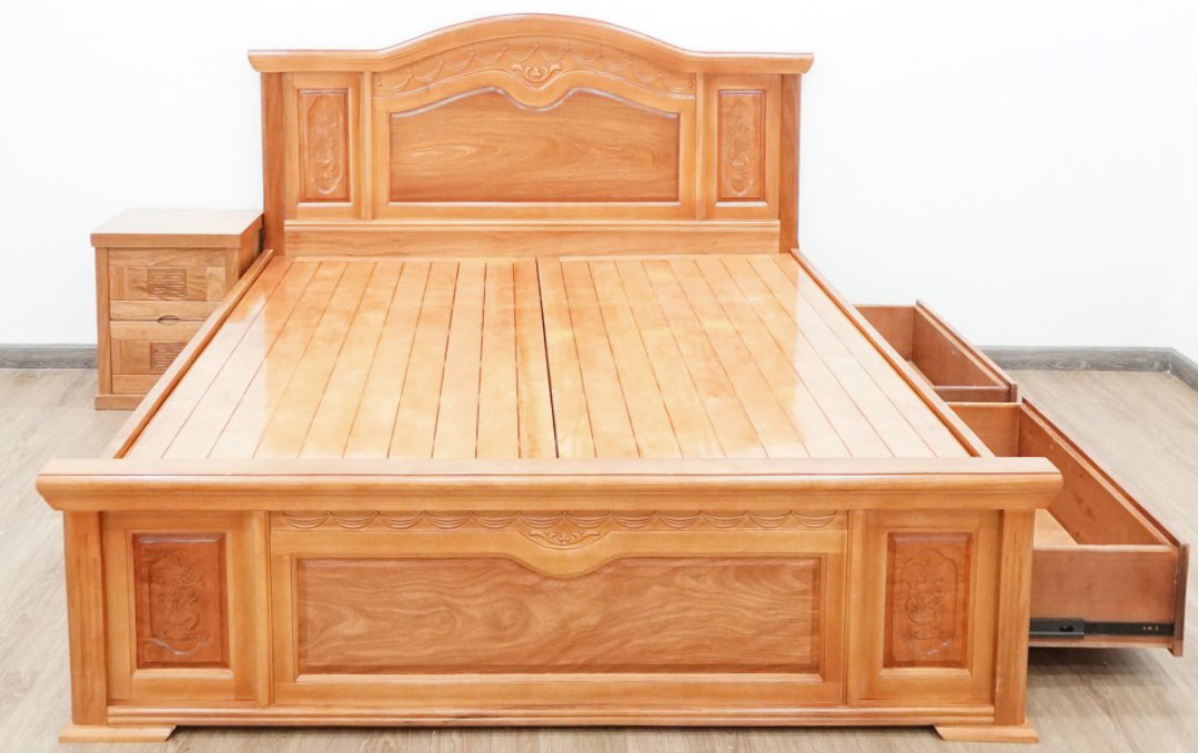 Giường ngủ có ngăn kéo gỗ đinh hương G96