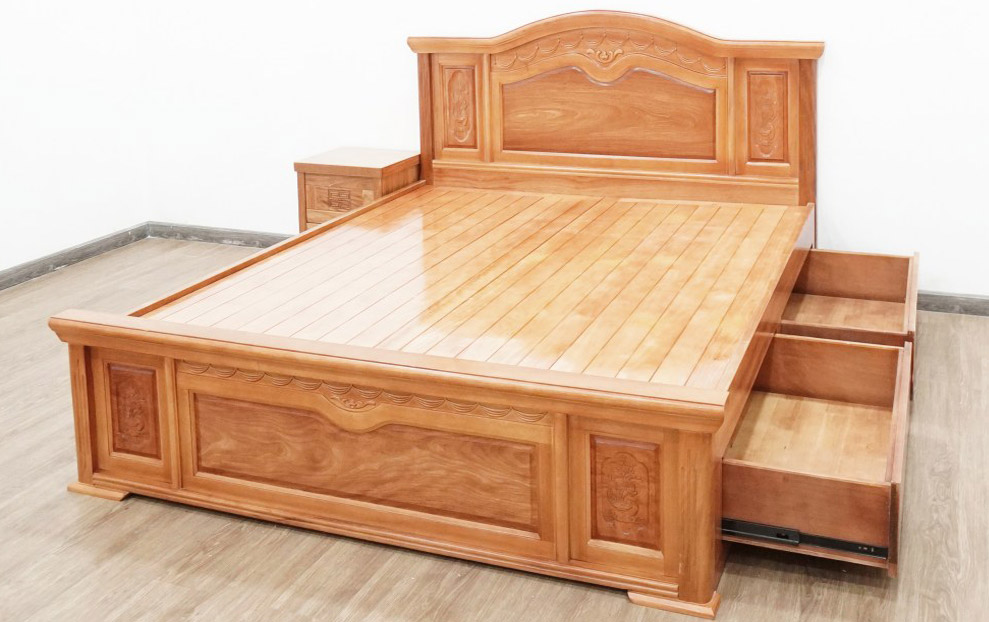 Giường ngủ có ngăn kéo gỗ đinh hương G96
