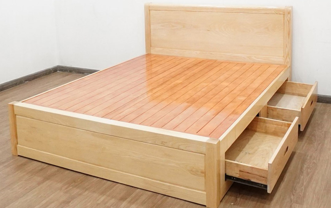 Giường ngủ gỗ sồi  có ngăn kéo GS93