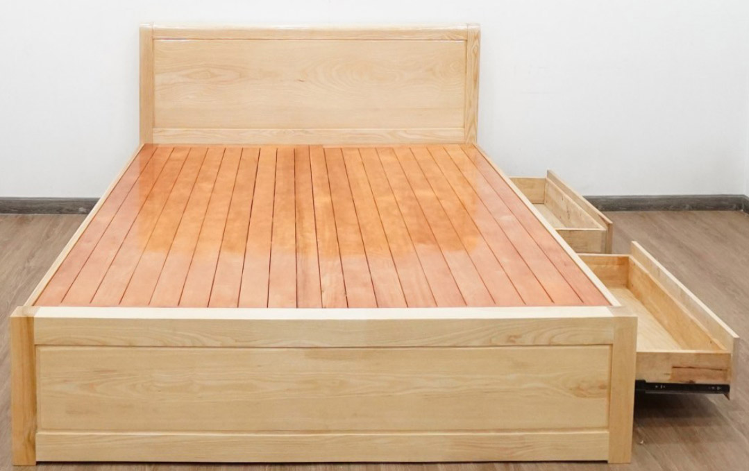 Giường ngủ gỗ sồi  có ngăn kéo GS93