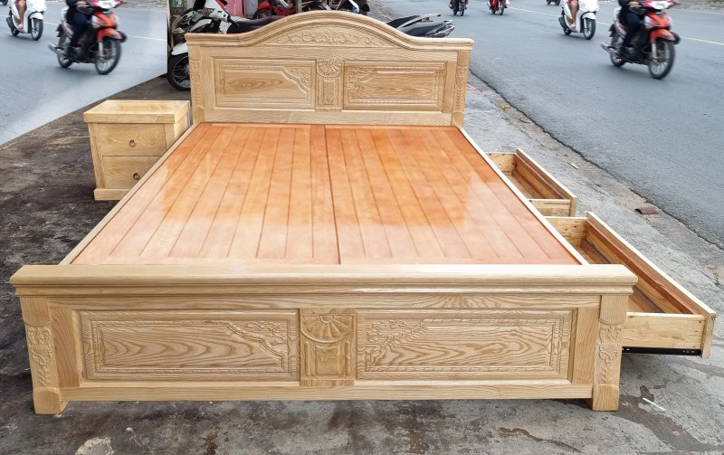 Giường ngủ gỗ sồi ngăn kéo GS109
