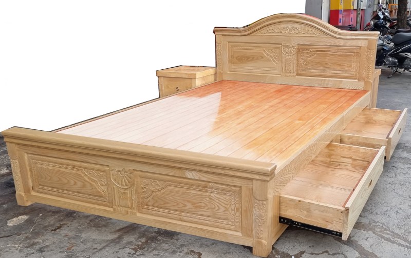Giường ngủ gỗ sồi ngăn kéo GS109