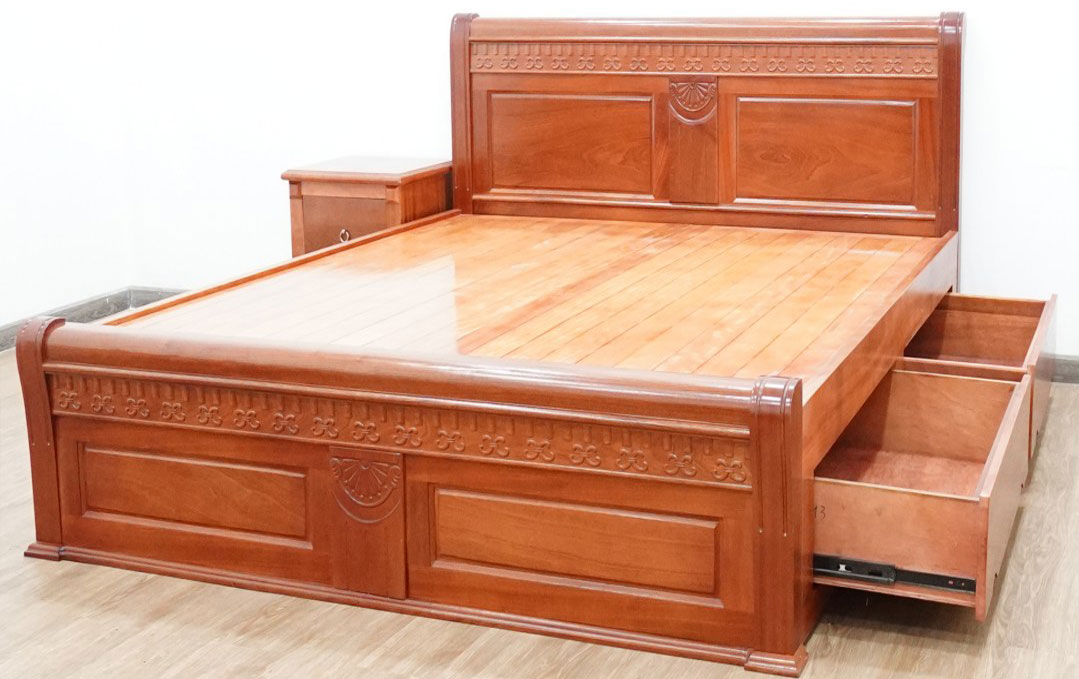 Giường ngủ ngăn kéo gỗ xoan đào GX13