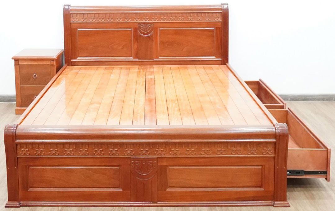 Giường ngủ ngăn kéo gỗ xoan đào GX13